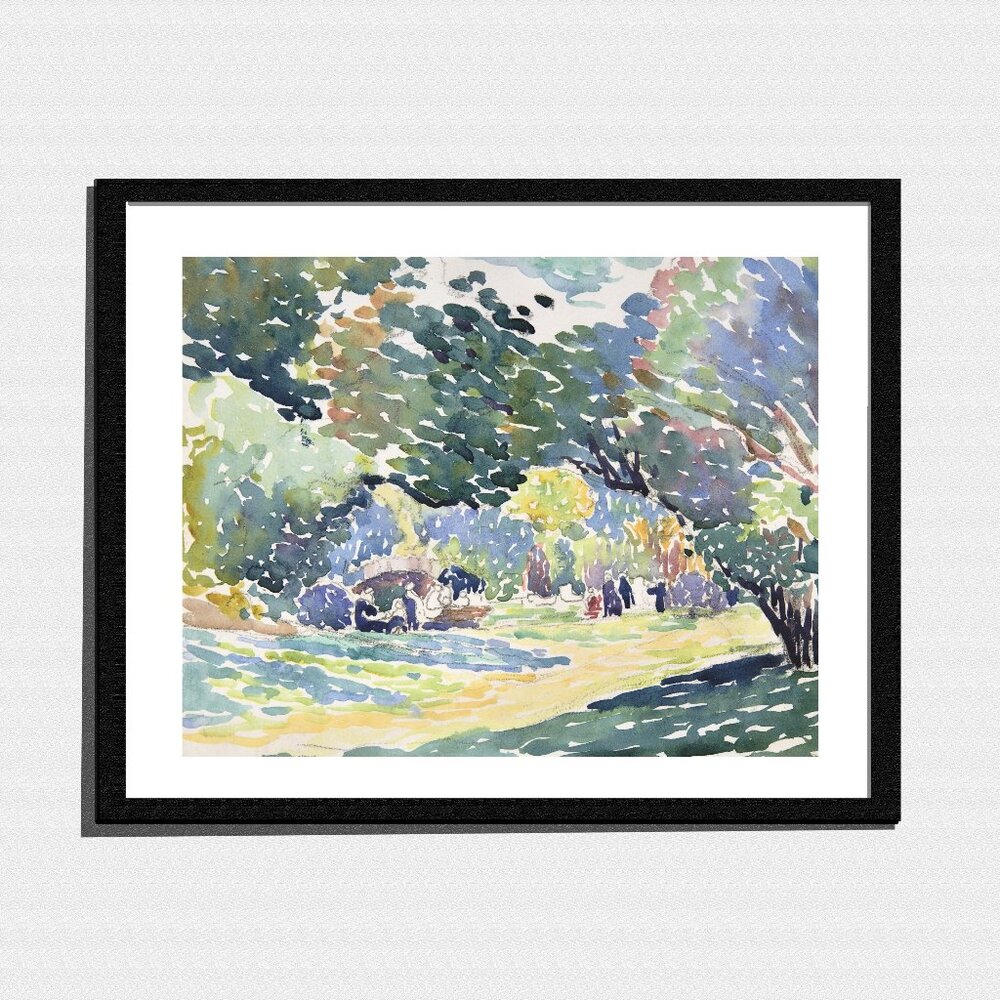 Art Print, Park Path Pointillism Watercolor Landscape